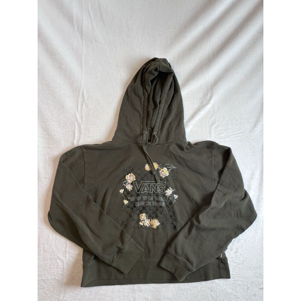 Vans Off the Wall Olive Green Pullover Crop Long Sleeve Hoodie Women's XL *